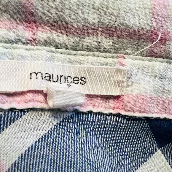 Maurices Women’s Long Sleeve M Flannel Shirt Blue Pink Plaid (A0129) - Picture 4 of 6
